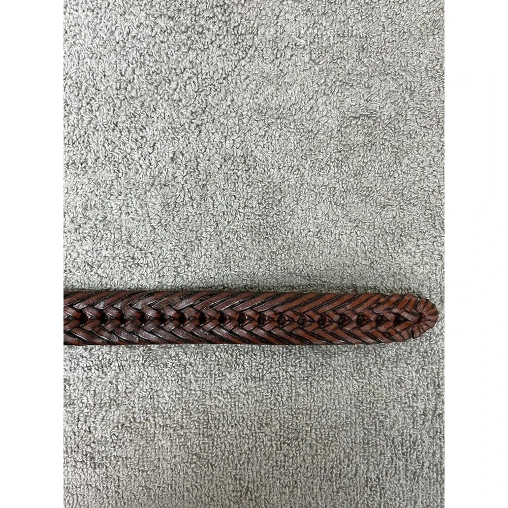 Club Room Mens Brown Woven Braided Leather Belt Gunmetal Buckle Size XL 49 Inch